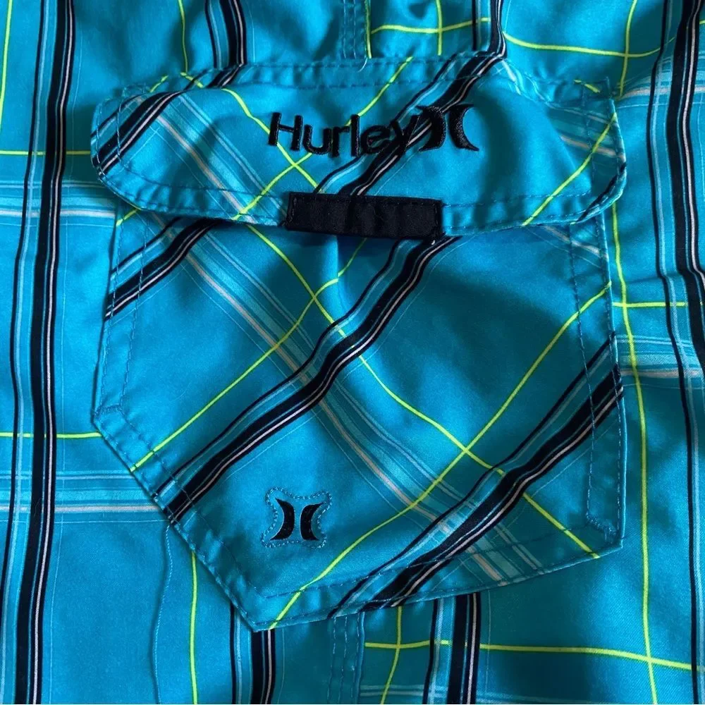 Hurley Teal Plaid Boardshorts Sz 36